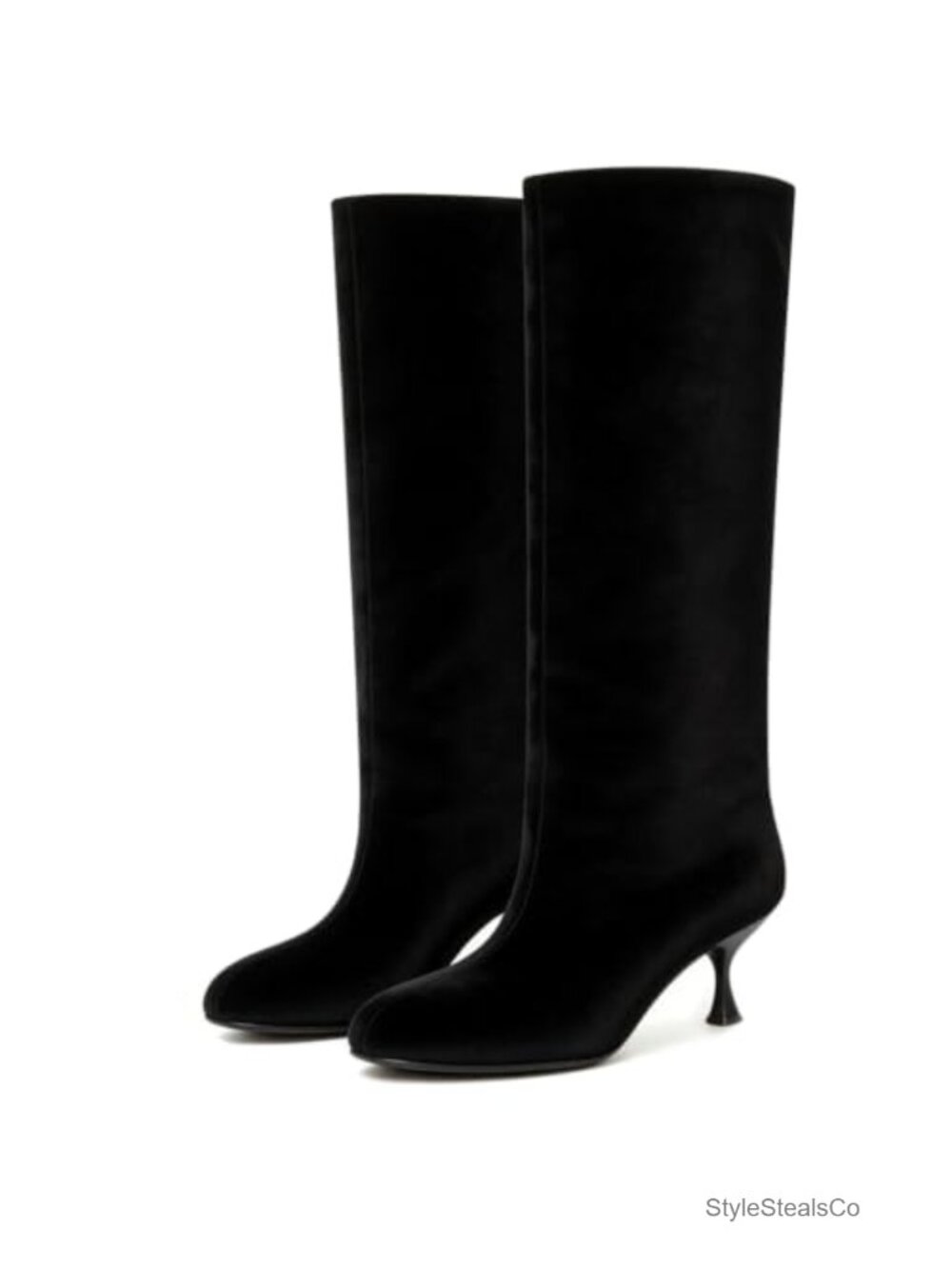 Suede Knee High Boots Wide Calf Kitten Heel Tall Pull-On